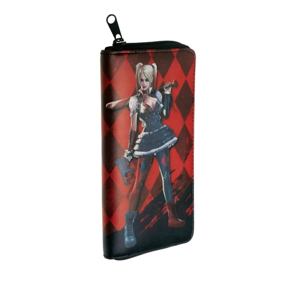 Harley Quinn ✦ Zipper Wallet ✦ Diamond Red & Black Vegan Leather Villain Graphic